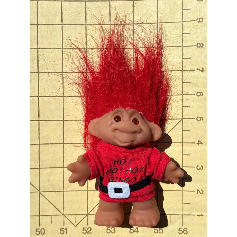 1986 Vintage Troll Doll Ho Ho Ho Lucky Bingo Christmas DAM red hair with outfit